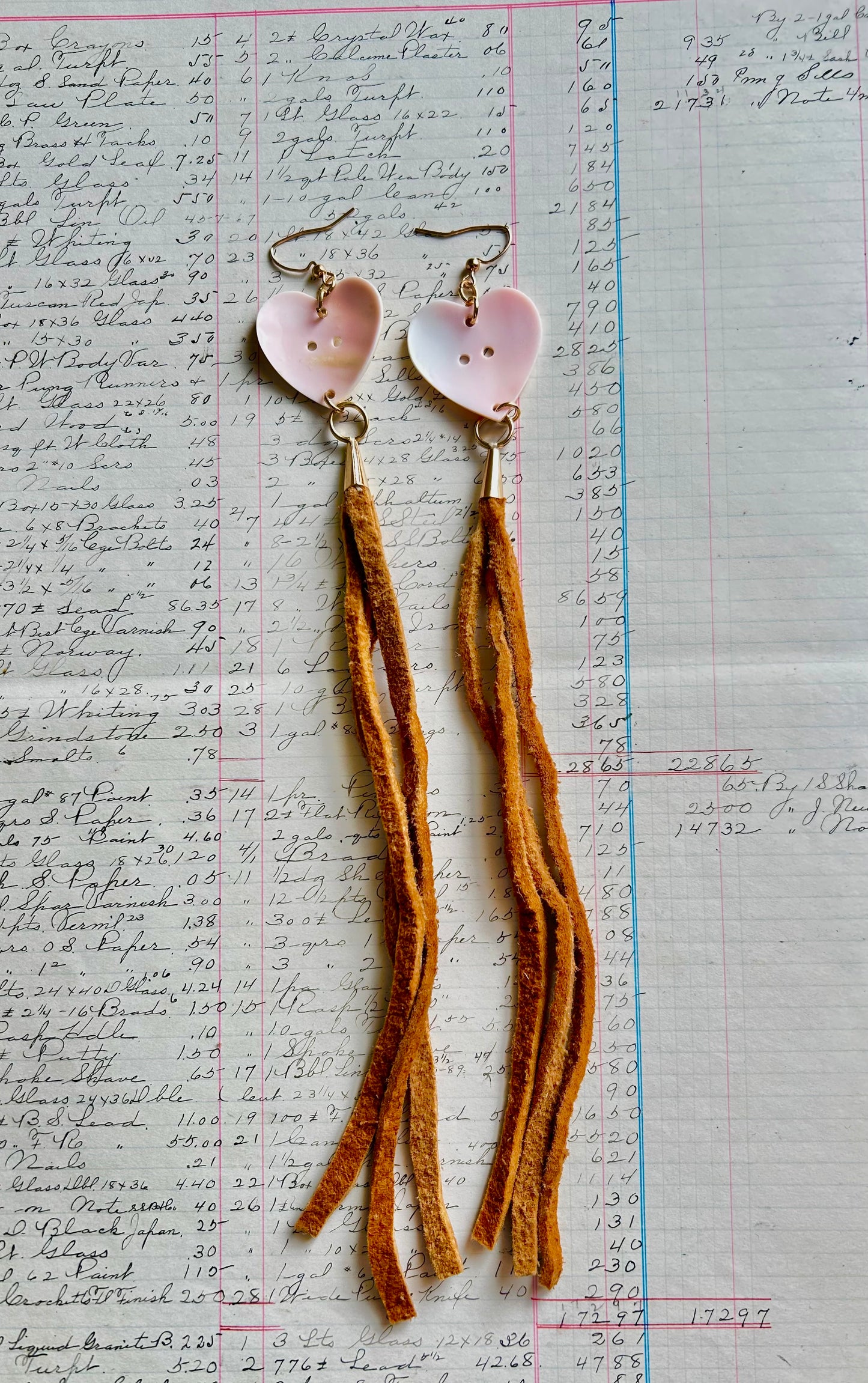 Pink Conch Hearts with Smoked Hide Drops