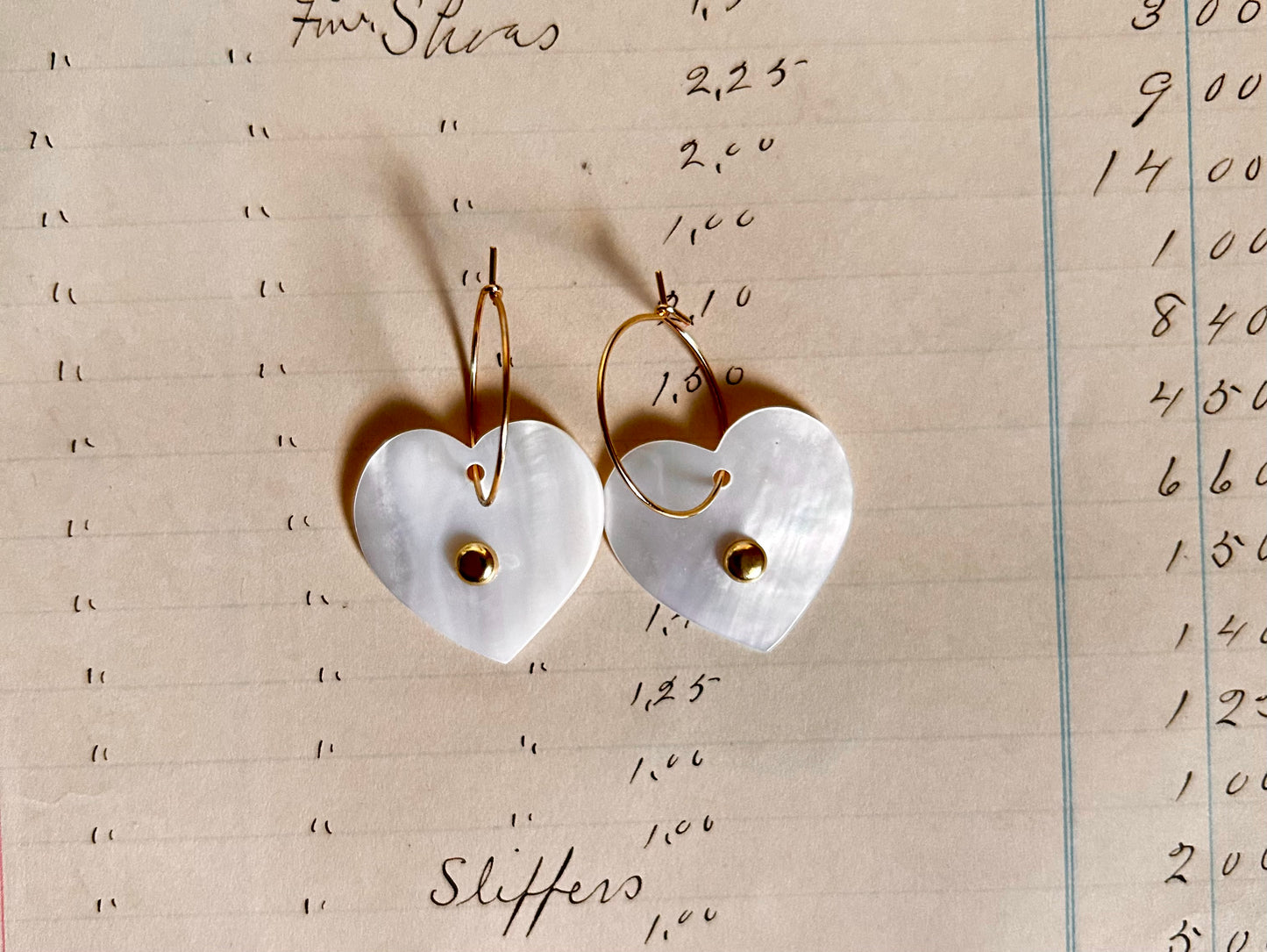 Mini Mother Of Pearl Hearts With Brass Centres