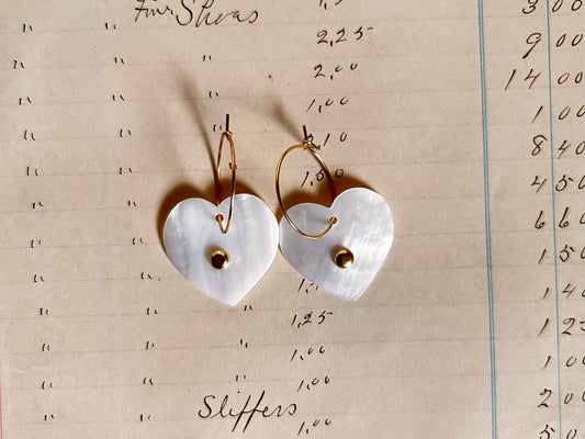 Mini Mother Of Pearl Hearts With Brass Centres