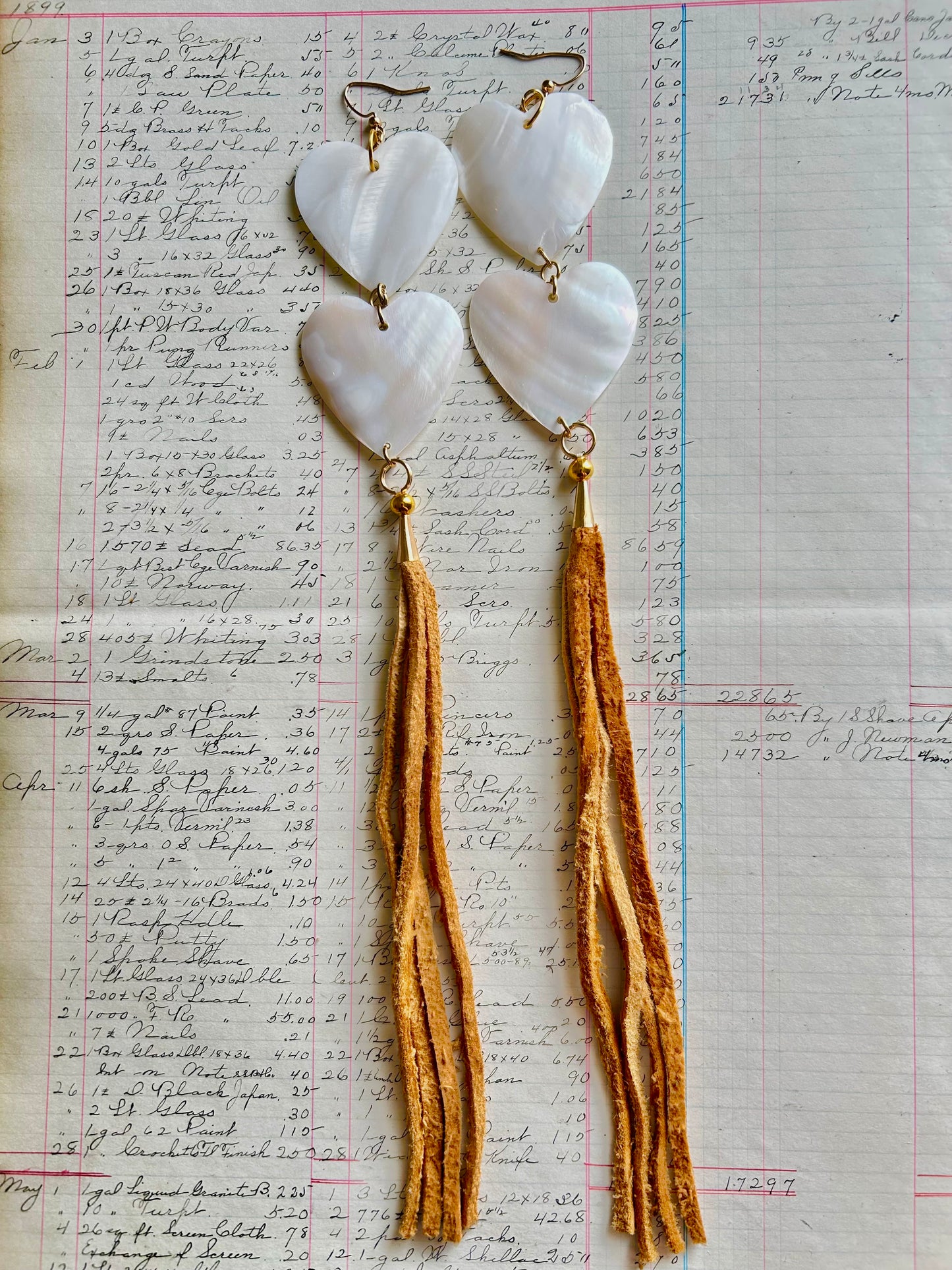 Mother of Pearl double hearts with Smoked Hide Drops