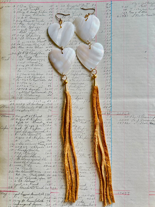 Mother of Pearl double hearts with Smoked Hide Drops