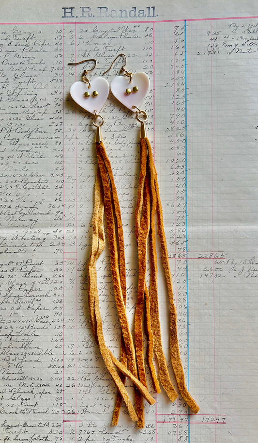 Pink Conch Hearts with Smoked Hide Drops